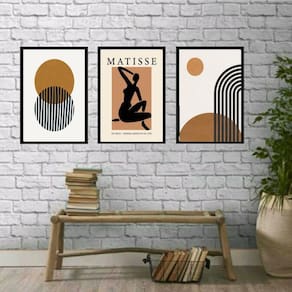 Kit 3 Quadros Decorativos Marrom 24x18cm - Com Vidro