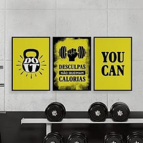 Kit 3 Quadros Crossfit You Can 45X34Cm Preta