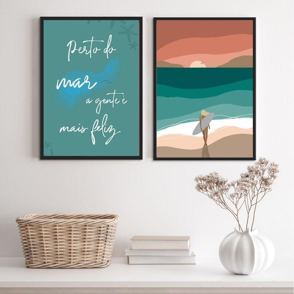 Quadros Perto do Mar Alegria 45x34cm - Moldura Branca