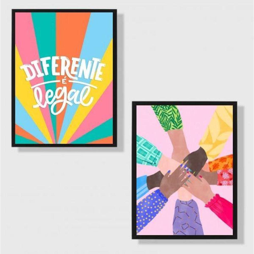 Kit 2 Quadros Diversidade Racial 45X34Cm - Com Vidro Branca