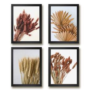 Kit 4 Quadros Folhas e Flores Secas 24x18cm - Madeira Branca