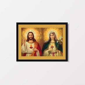 Quadro Decorativo Jesus e Maria - 33x24cm - Moldura Preta