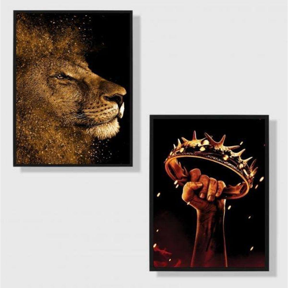 Quadros Cristão Leão e Coroa 45x34cm - Kit 2 -