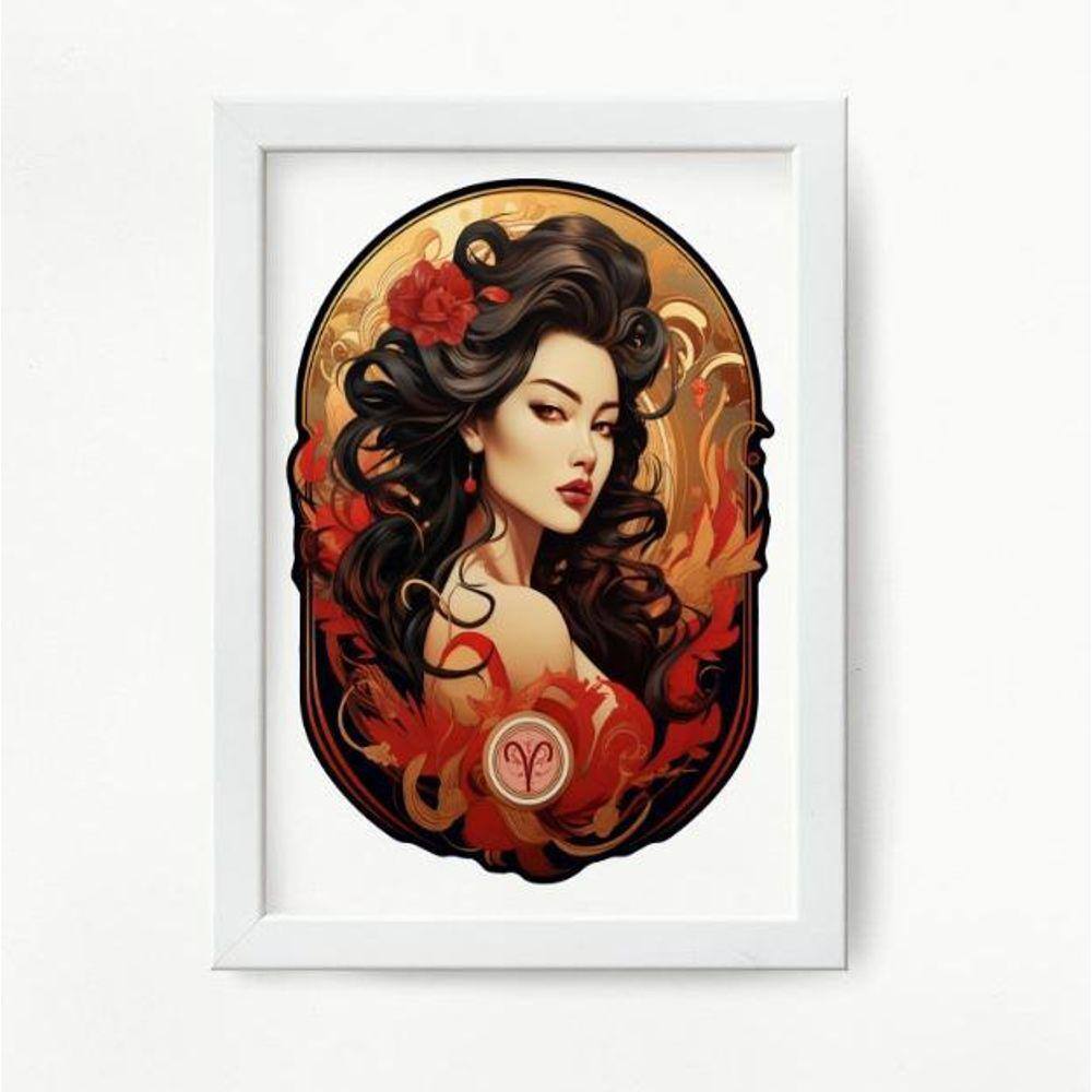 Quadro Decorativo Áries 24x18cm - Moldura Preta