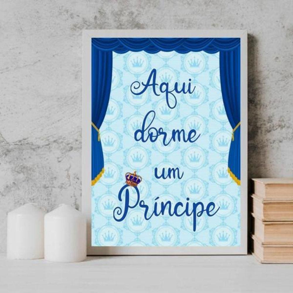 Quadro Aqui Dorme Um Príncipe 33X24Cm - Com Vidro Preta