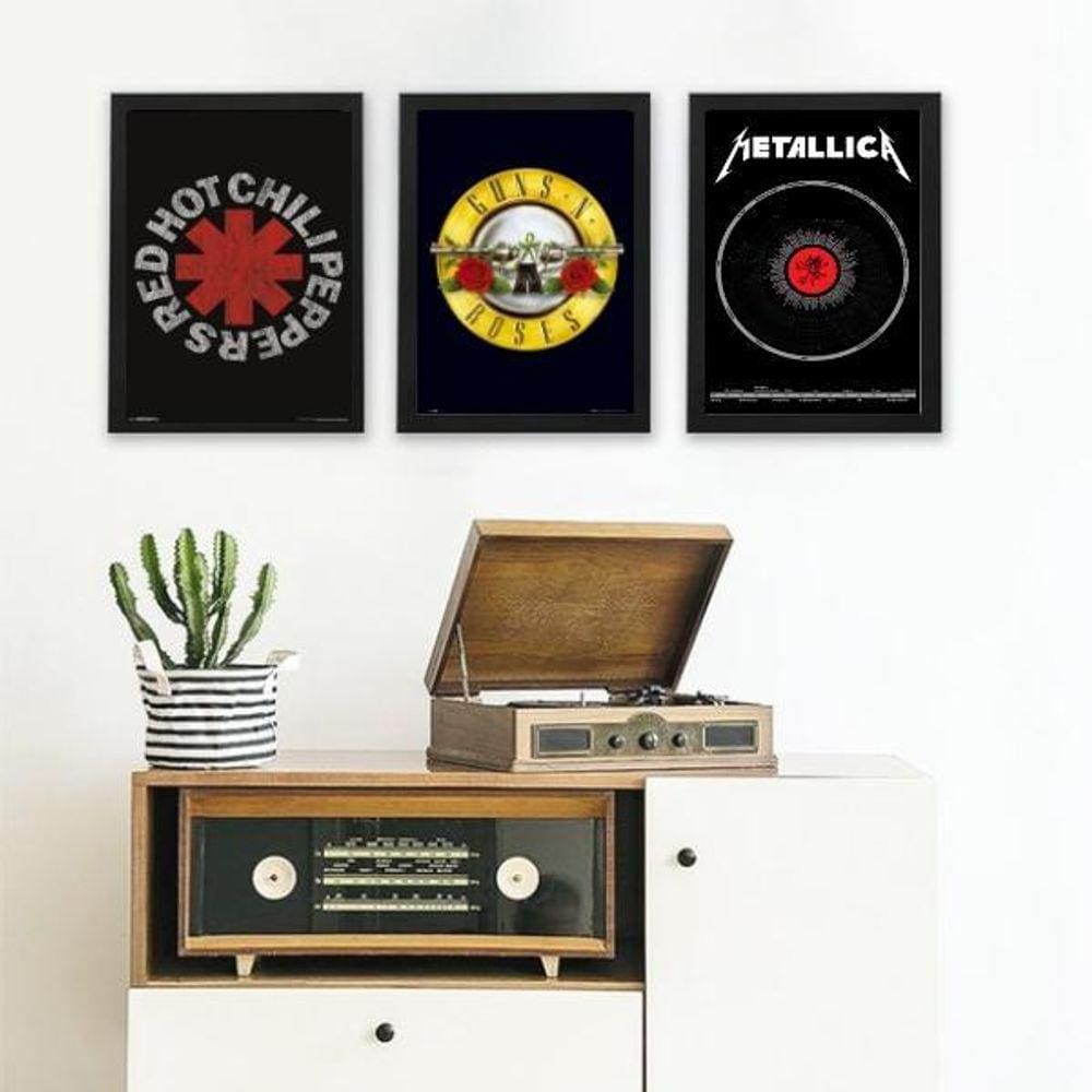 Kit 3 Quadros Rock 24x18cm - Vidro e Moldura Preta