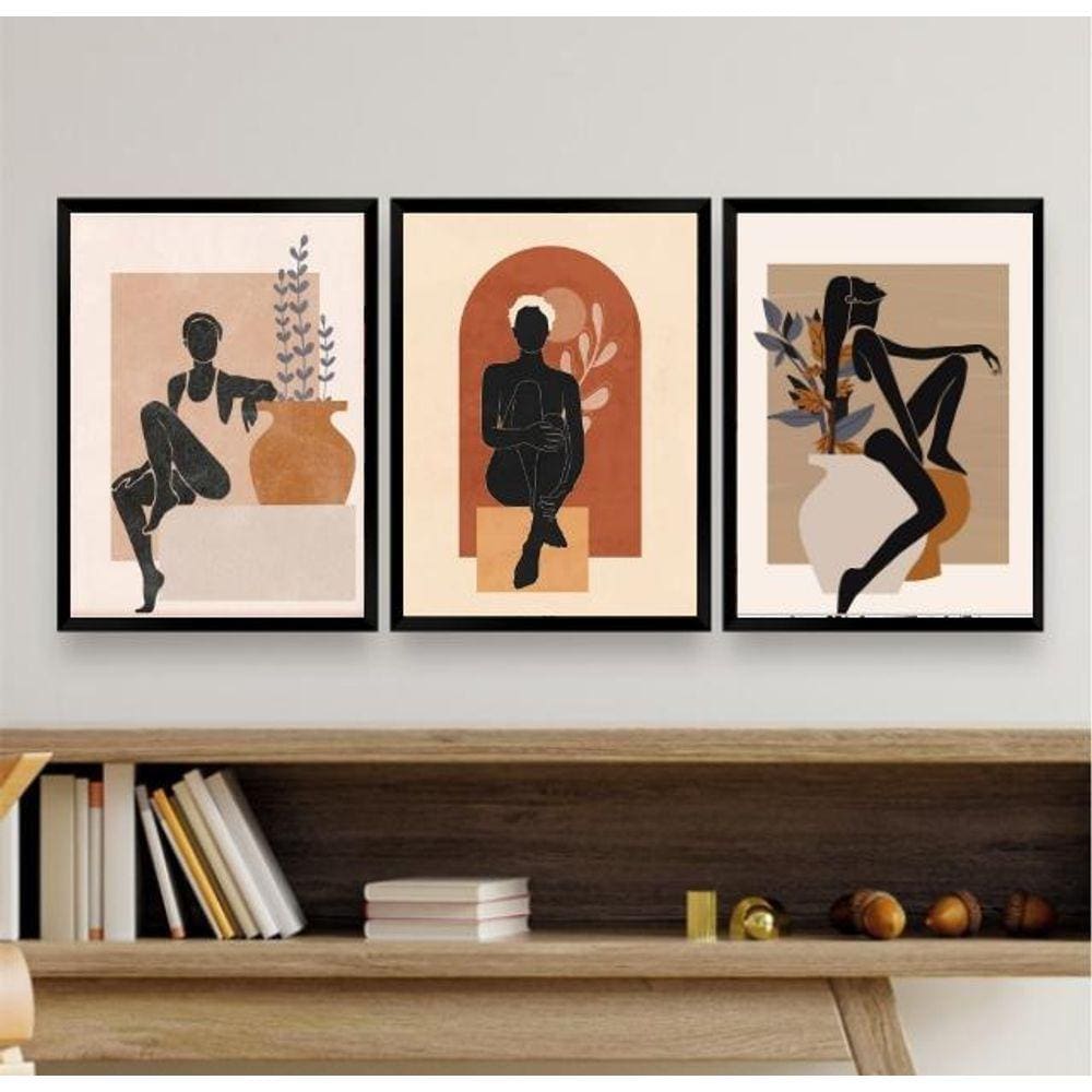 Kit 3 Quadros Bohos Mulheres 24x18cm - Vidro