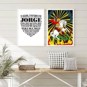 Quadros São Jorge Guerreiro 24x18cm - Vidro e Moldura Preta