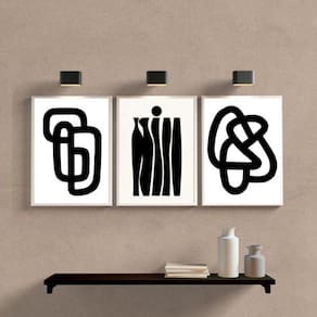Kit 3 Quadros Decoração Minimalista Branco e Preto 24x18cm