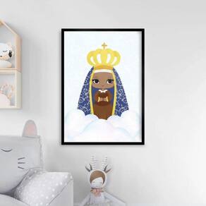 Quadro Nossa Senhora Aparecida Baby Azul 45x34cm Vidro Preta