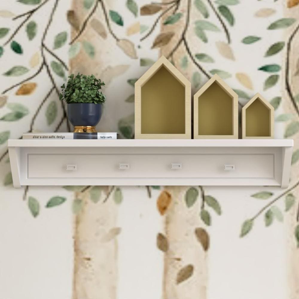 Prateleira Infantil 4 Cabideiros 100cm Tudor Branco