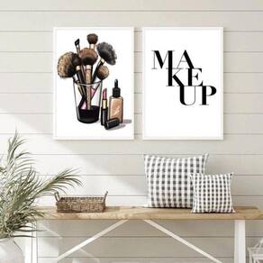 Kit 2 Quadros Decorativos Maquiagens 45x34cm - com Vidro
