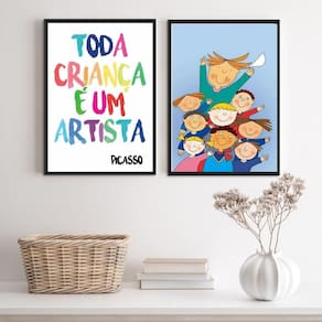 Kit 2 Quadros Infantis 33x24cm - Vidro e Moldura Branca