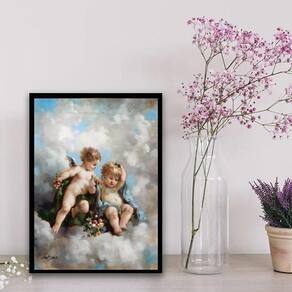 Quadro Decorativo Anjinhos Querubins 45X34Cm - Vidro Branca