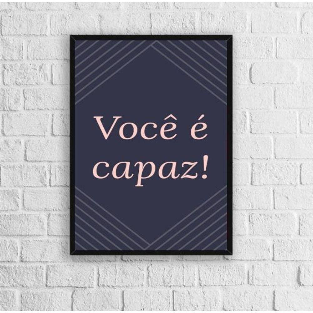 Quadro Decorativo Frase Você É Capaz 24x18cm Vidro Preta