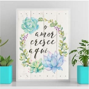 Quadro Frase O Amor Cresce Aqui 33X24Cm - Com Vidro Branca
