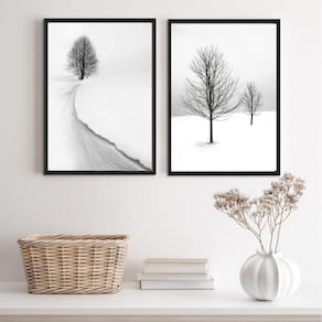 Kit 2 Quadros Paisagens Neve 24x18cm Moldura Preta