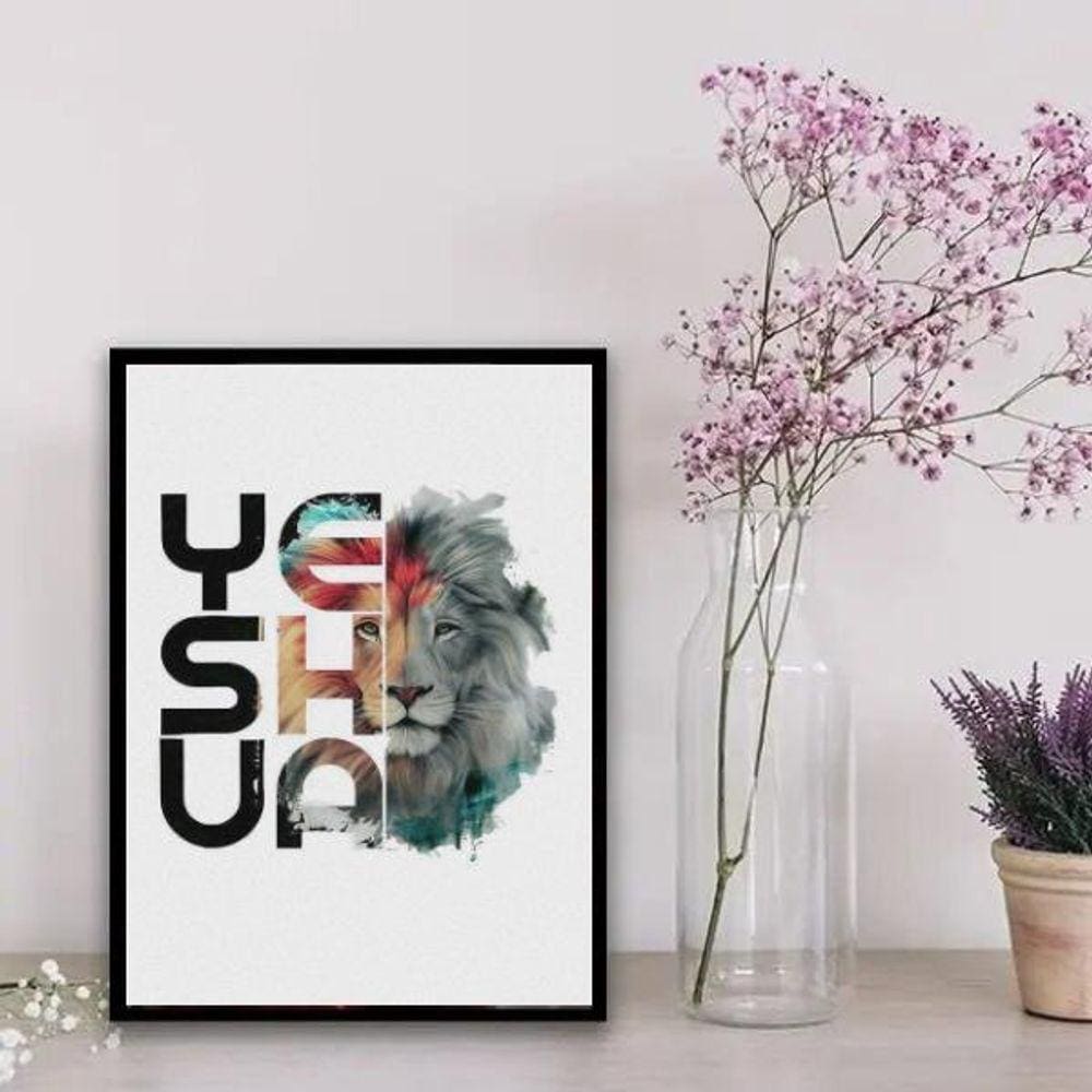 Quadro Leão Yeshua Colorido 33x24cm - Vidro