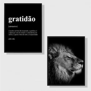 Kit 2 Quadros Leão Gratidão 45x34cm - Vidro
