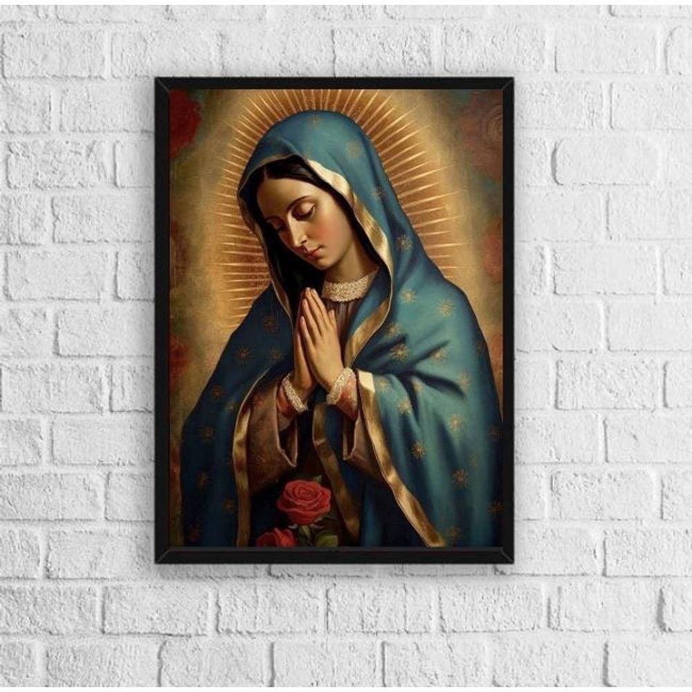 Quadro Decorativo Imaculado Coração De 24x18cm - Vidro Preta