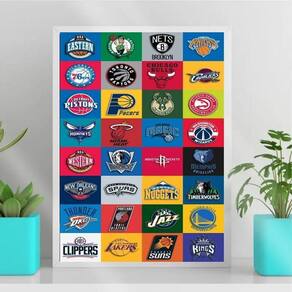 Quadro Decorativo Basquete Logo Times 45x34cm - Vidro Branca