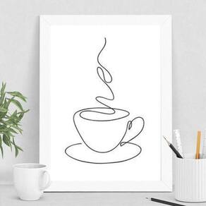 Quadro Café Minimalista 33x24cm - Vidro e Moldura Branca