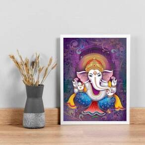 Quadro Indiano Ganesha 33x24cm - Vidro, Moldura Preta