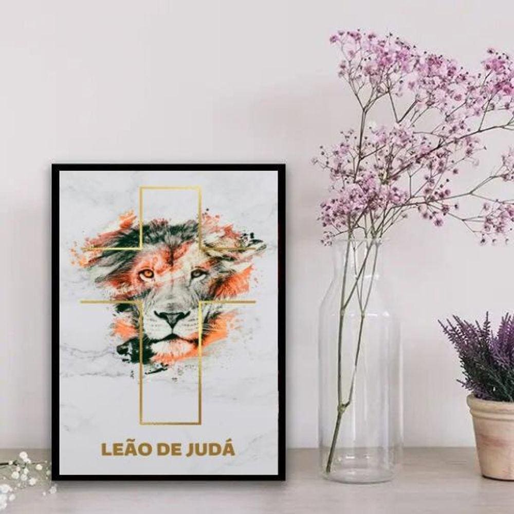 Quadro Leão de Judá Aquarela 33x24cm - Madeira Branca