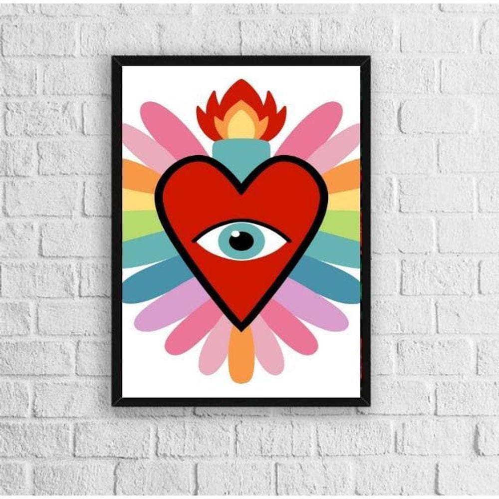 Quadro Decorativo Coração Olho 45x34cm - Vidro