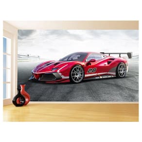 Papel De Parede 3D Carro Ferrari Vermelha Pista 3,5M Car111