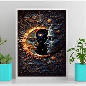 Quadro Sol Lua 45x34cm - Vidro, Moldura Preta