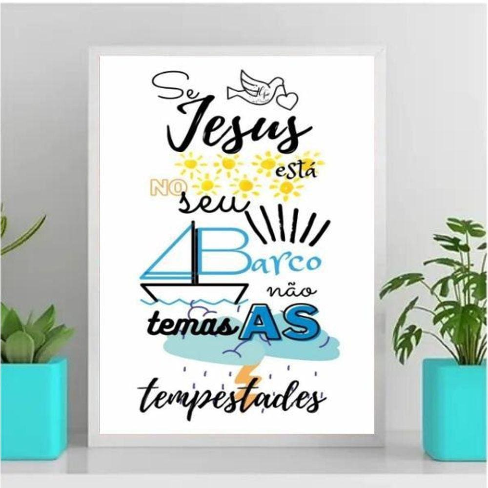 Quadro Jesus no Barco 45x34cm - Vidro e Moldura Preta