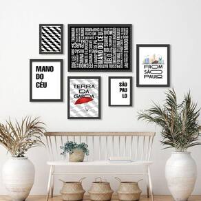 Kit 6 Quadros Decorativos SP - Madeira Branca - Vidro