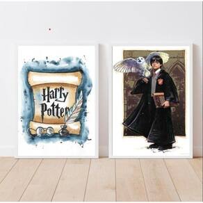 Kit 2 Quadros Harry Potter Aquarela 24x18cm - Preta