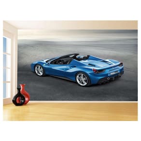Papel De Parede 3D Carro Ferrari Azul Pista 3,5M Car119