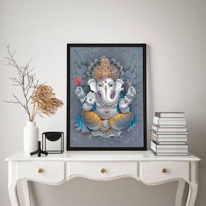 Quadro Decorativo Ganesha Fundo Cinza 45x34cm - Vidro