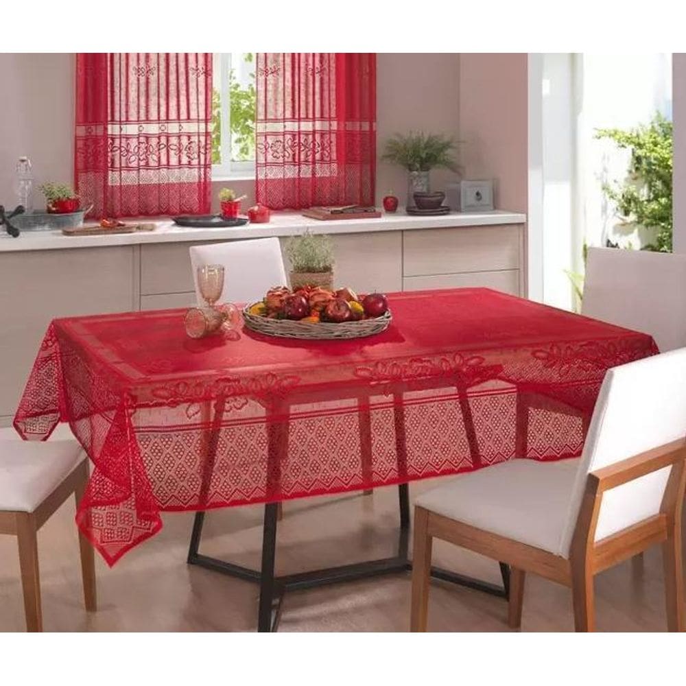 Toalha De Mesa Renda Clássica Vermelha 6 Lugares - Interlar