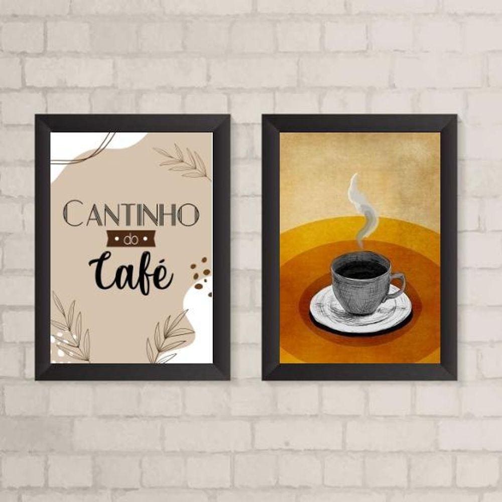 Kit 2 Quadros Decorativos Café Boho 24x18cm - Moldura Preta