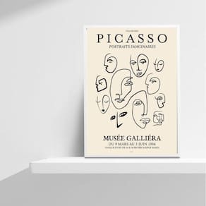 Quadro Minimalista Faces Picasso 45x34cm Preto