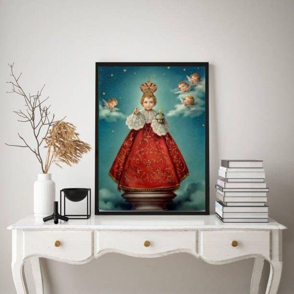 Quadro Decorativo Vintage Menino Jesus Praga 33X24Cm - Vidro