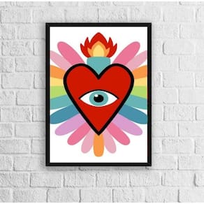 Quadro decorativo coração com olho 33x24cm - vidro