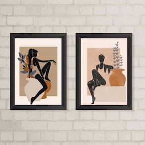 Quadros Arte Boho Mulheres - Kit 2 - Moldura Branca 33x24cm