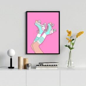 Quadro Decorativo Patins Feminino 45x34cm - Moldura Branca