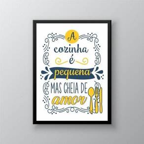 Quadro Cozinha Pequena Amarelo E Azul 33X24Cm - Com Vidro