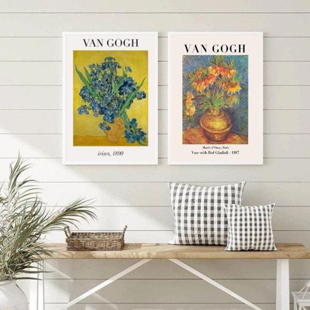 Kit 2 Quadros Flores Van Gogh 45x34cm - com Vidro