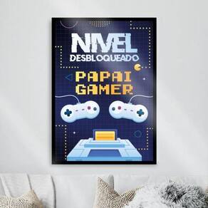 Quadro Decorativo Papai Gamer 33x24cm - Vidro + Madeira