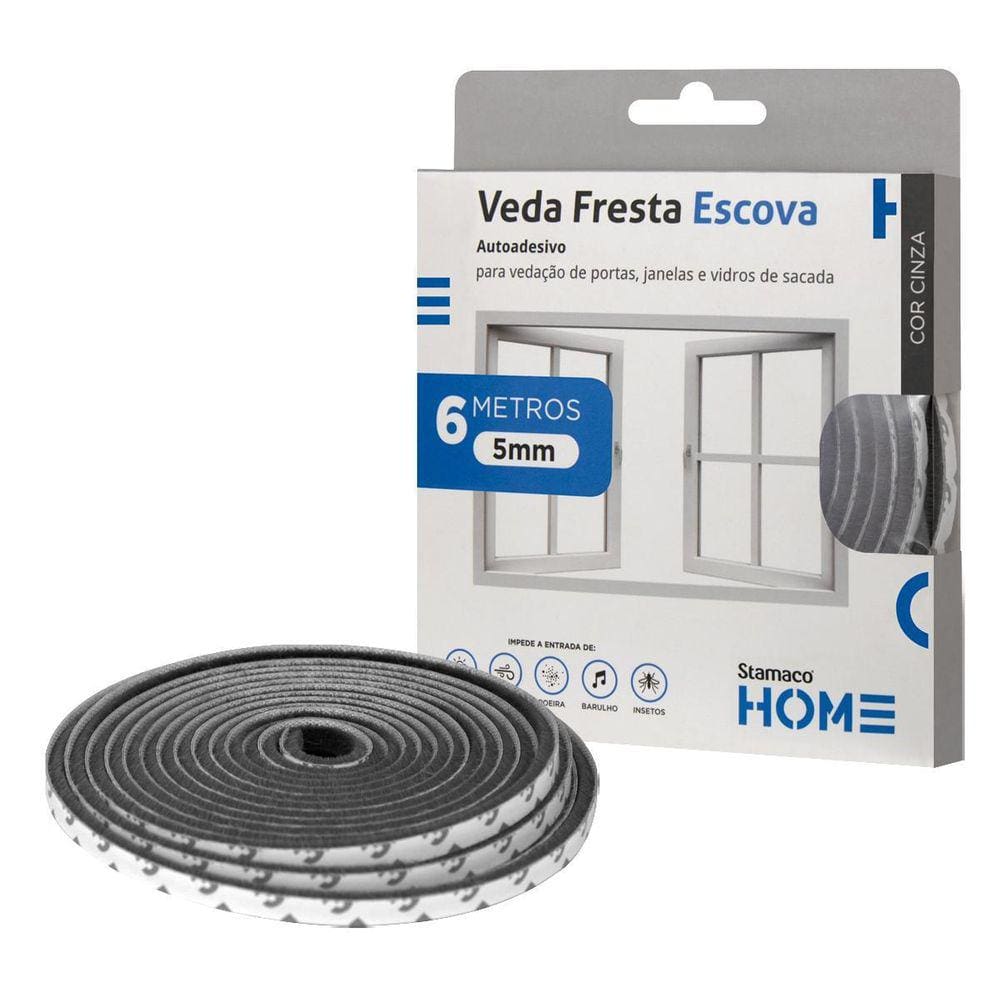 Veda Fresta Protetor De Janela Porta Escova Cinza Adesivo