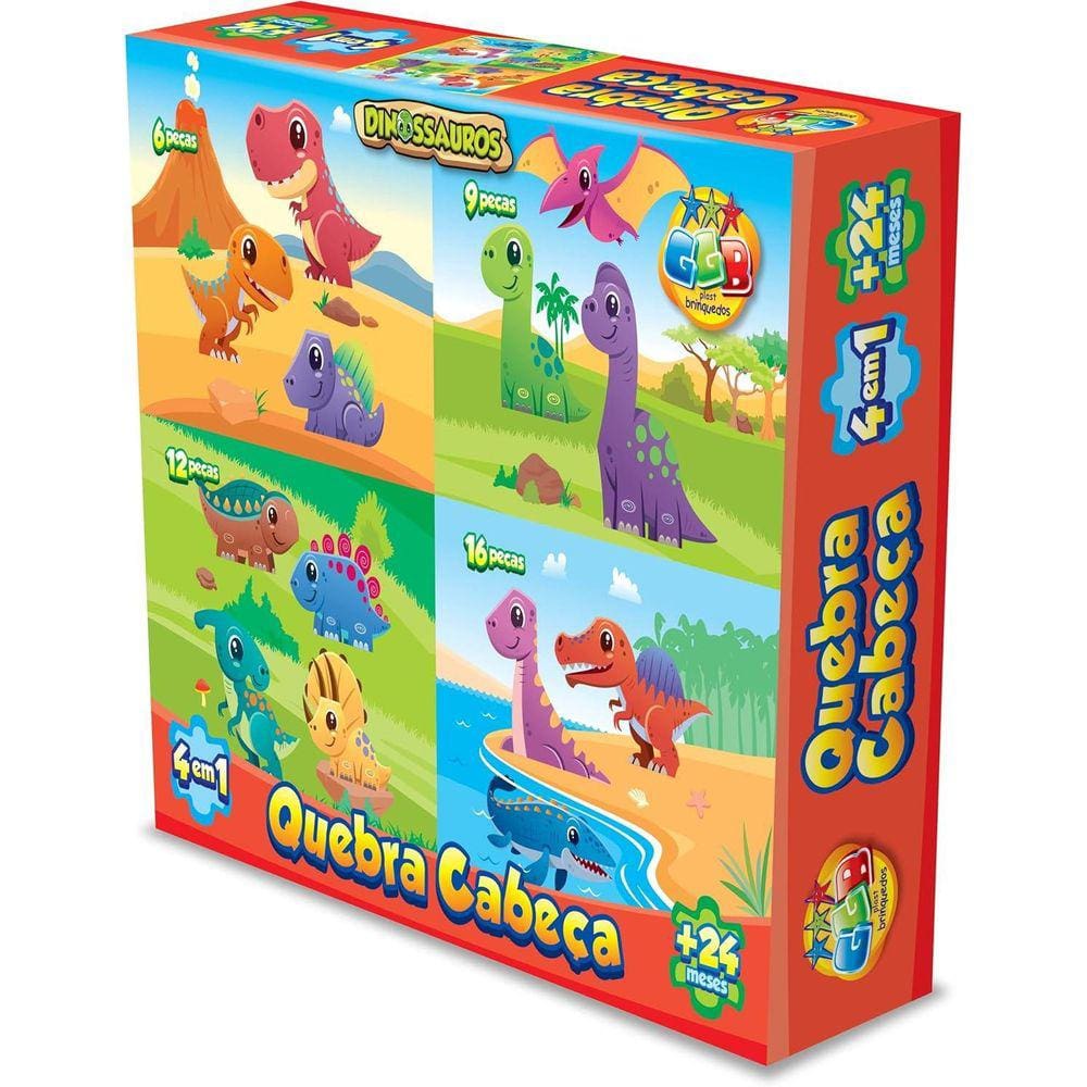 Quebra Cabeça Progressivo Dinossauro 4 Em 1 +24 Meses