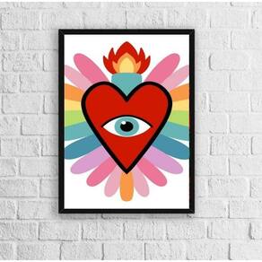 Quadro Decorativo Coração Olho 24x18cm - Vidro