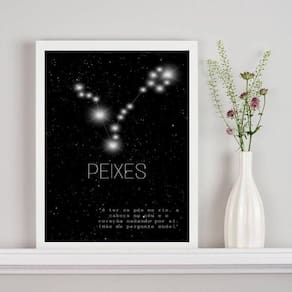 Quadro Constelação Signo Peixes 33x24cm - Madeira Preta